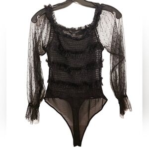 Black Sheer Dotted Bodysuit